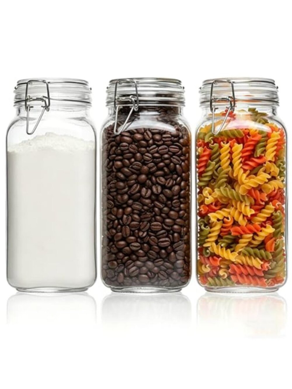 3-Pack 78oz Large Square Airtight Glass Jars for Bulk Food, Holds a 4lb Bag